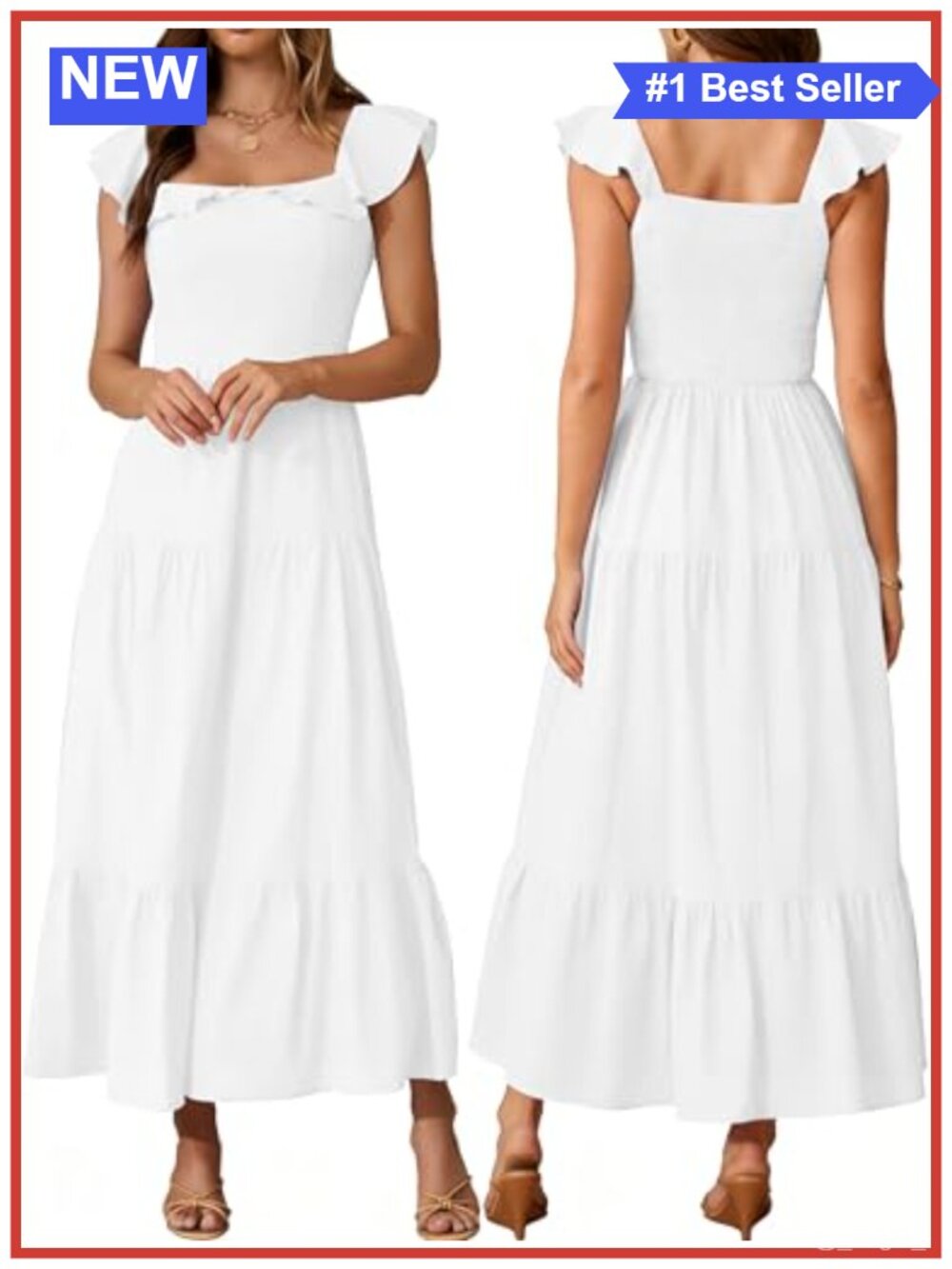 Womens Sleeveless Square Neck Ruffle Maxi Dress - Flowy A-Line Beach